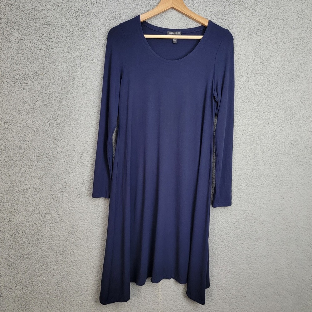 Eileen Fisher Scoop Neck Jersey Dress Size S‎ Navy Long Sleeve Lagenlook